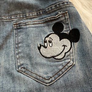 Jeans F.A.Shion High Waist Slim Raw Hem Mickey Mouse Embroidered Patch Size 24